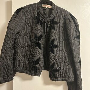 Free People Quinn Black Quilted Bomber Jacket